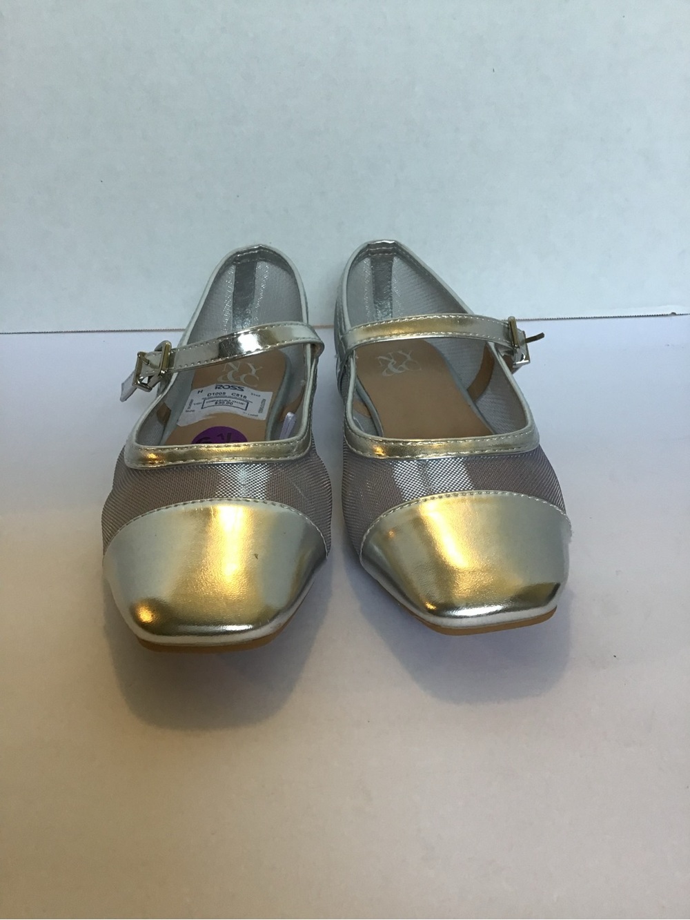 NYC Silver Mary Jane Flats with Metallic Toe